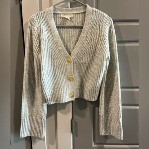 cropped light grey button up cardigan